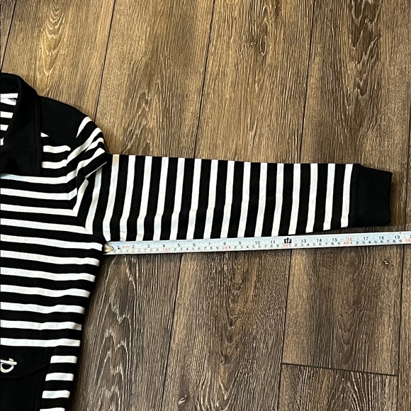 Lauren Ralph Lauren Striped Cardigan Sweater Silver Buttons Black Coastal Large - Picture 12 of 13